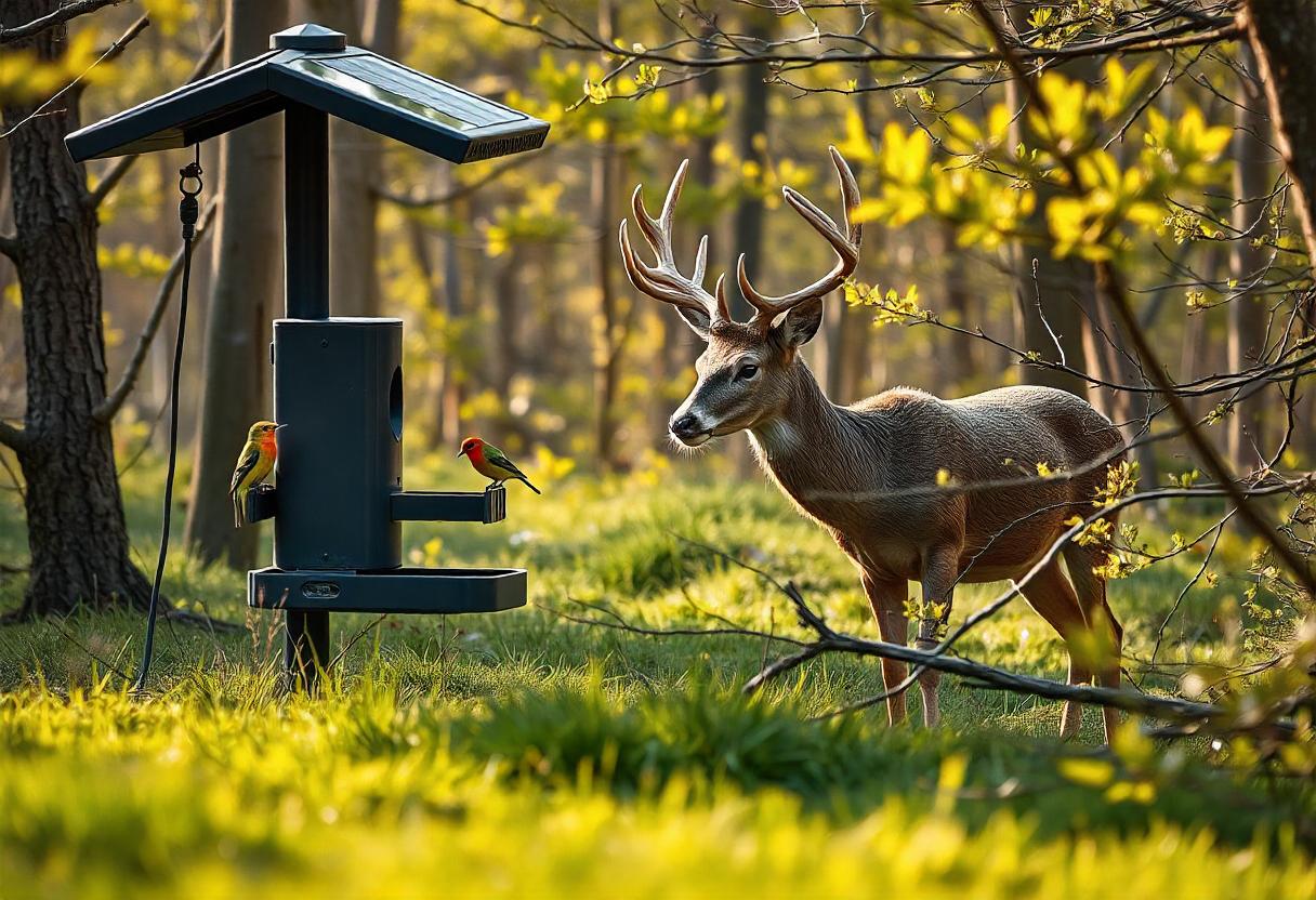 Solar-powered deer feeders