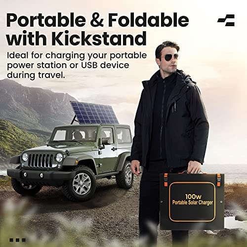 Powoxi Portable 100W Foldable Solar Panel Charger Kit, Portable Solar Panel Charger, Foldable Solar Charger, Eco-Friendly 
