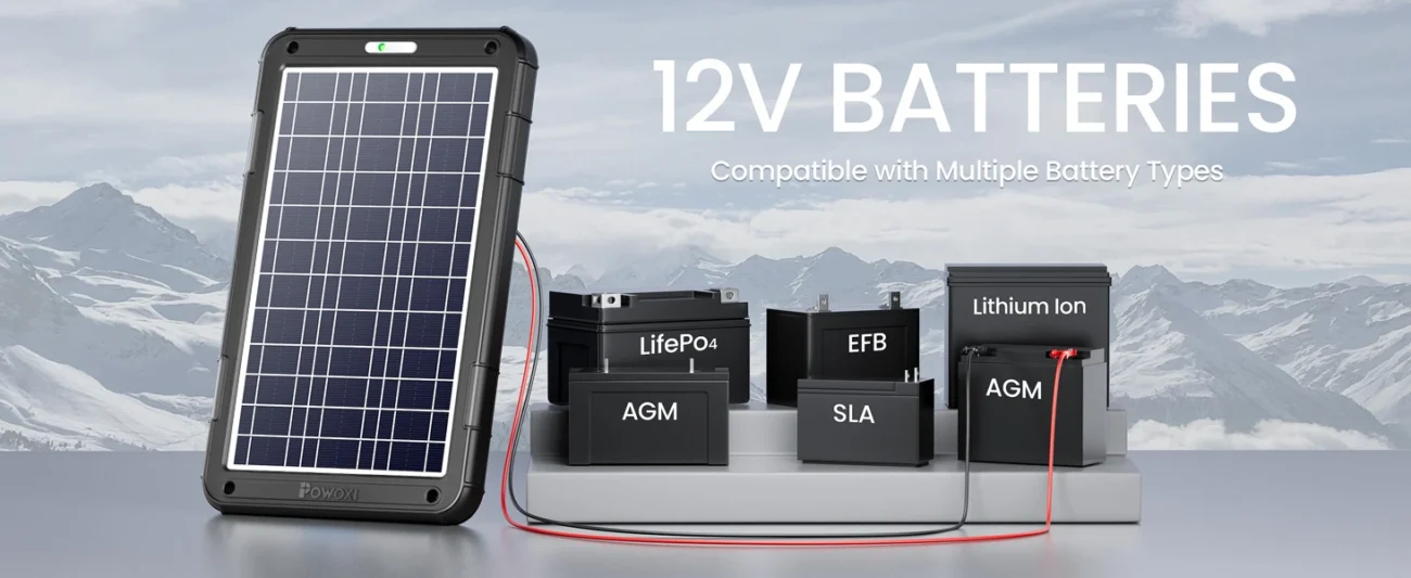 POWOXI 12W Solar Car Battery Charger 12V for all 12V Batteries