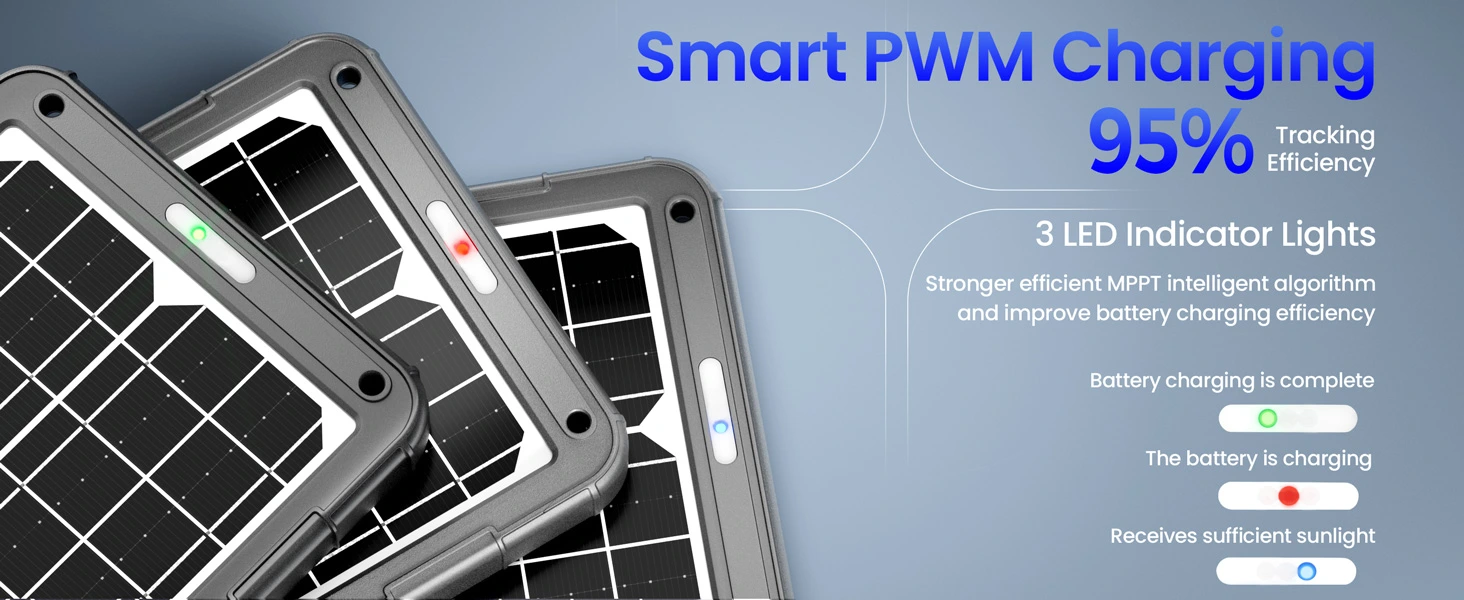 POWOXI 15W Solar Car Battery Charger 12V Smart PWM Charging High effenicy and indicator lights easy to use
