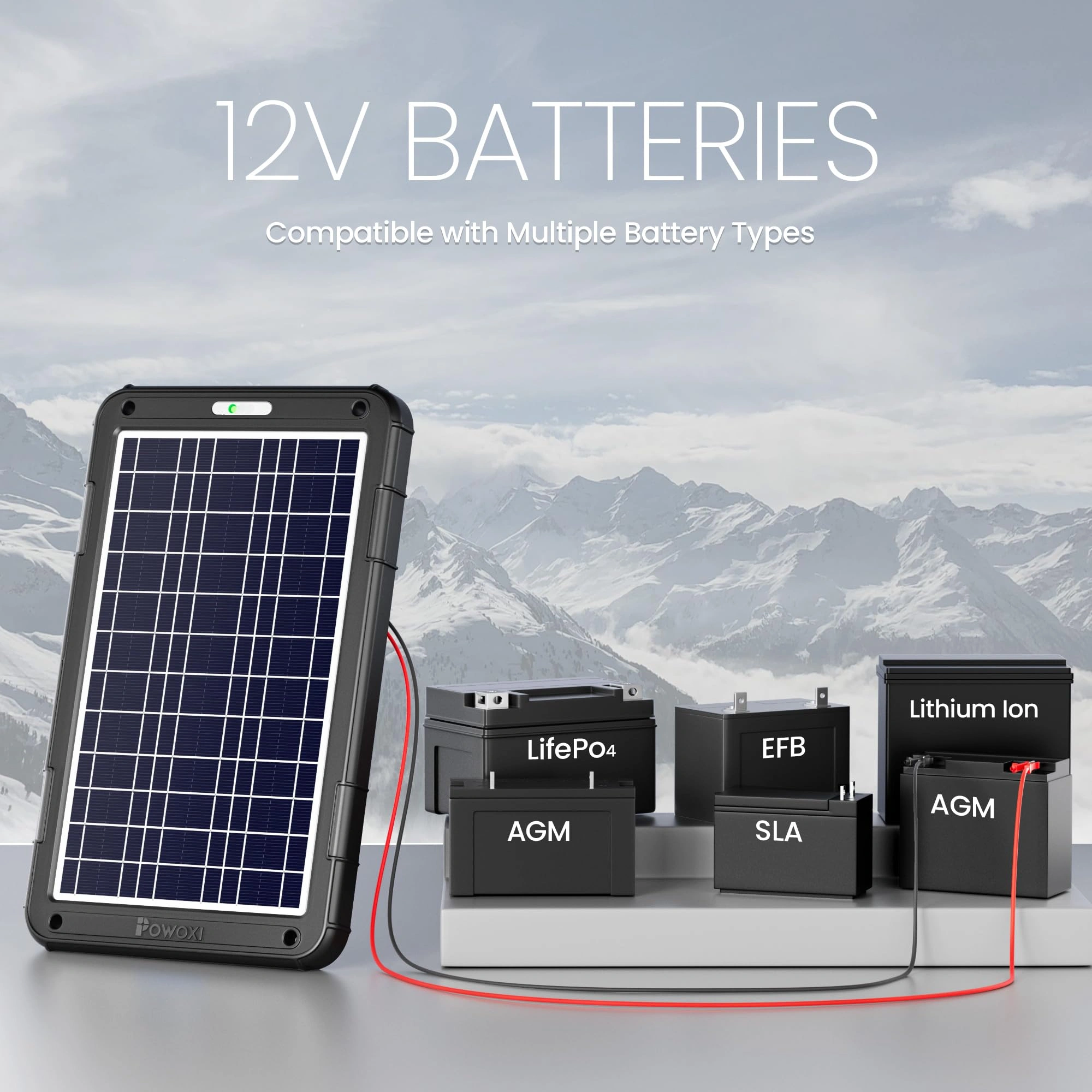 POWOXI 12W Solar Car Battery Charger 12V solar car battery charger kit for lifePo Lithium SLA AGM EFB Batteries