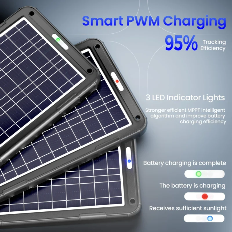 POWOXI 12W Solar Car Battery Charger 12V solar car battery charger kit high efficiency and indocator lights